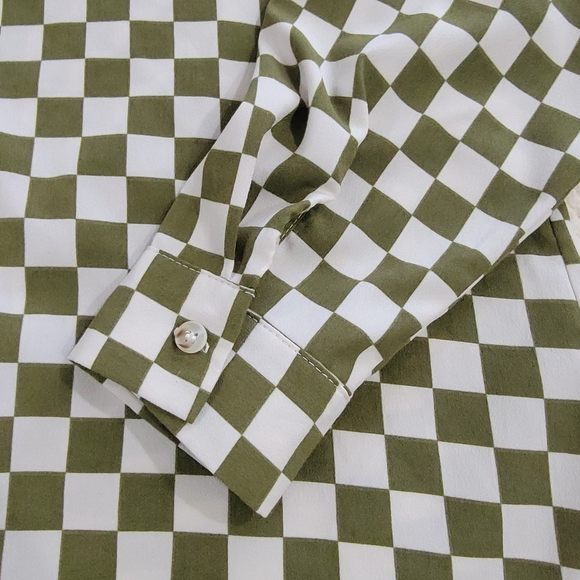 Pretty Garbage Green and White Checkered Shirt Women's Size S Button Up Blouse - Picture 3 of 14